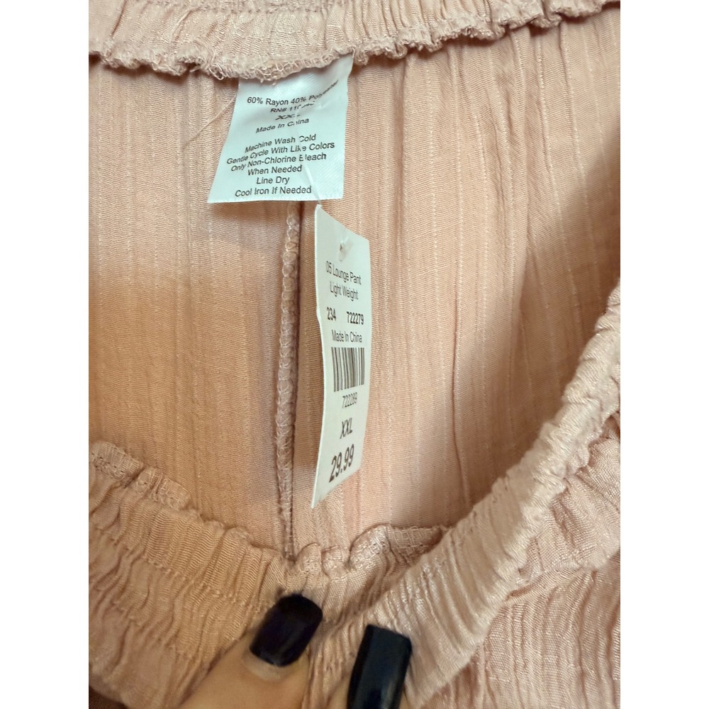 New Womens XXL Peach Crinkle Gauze Wide Leg Lounge Pants Drawstring RN 110545 - Picture 4 of 6